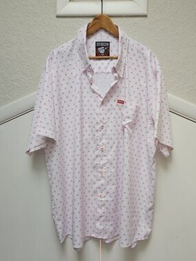 Dixxon White Short-Sleeve Button-Up Shirt with Red Micro Print